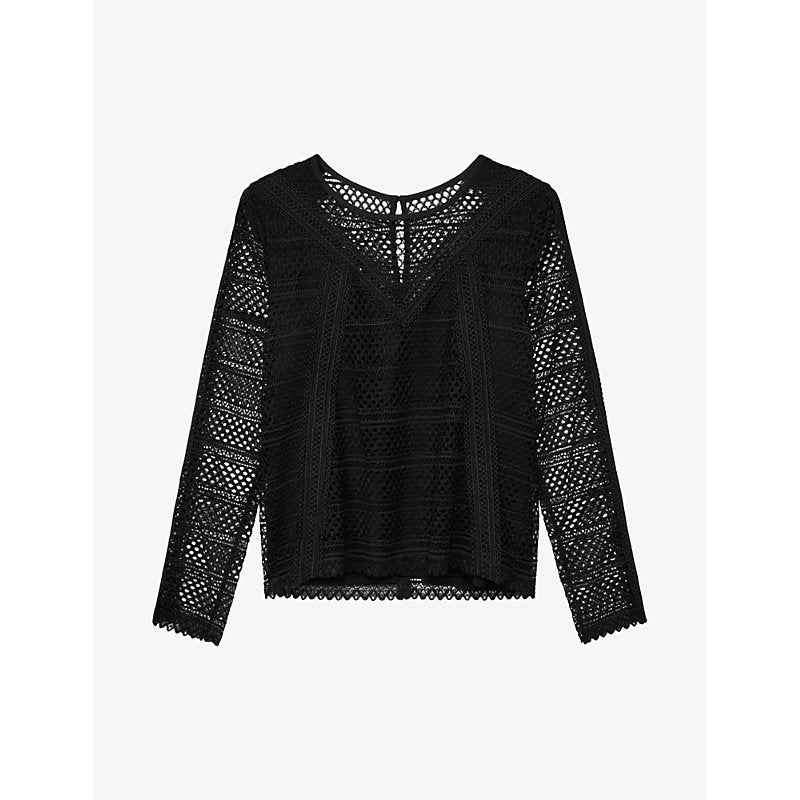  The Kooples Lace-embroidered long-sleeve woven top