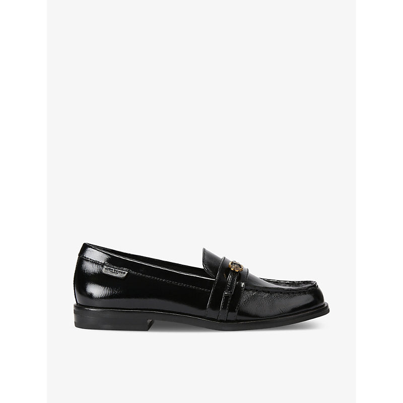 Kurt Geiger London Mayfair slim buckle-embellished flat patent-leather loafers