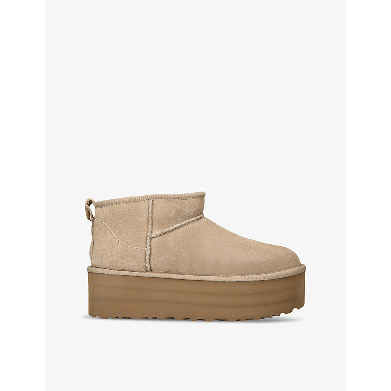  Ugg Classic Ultra Mini suede and shearling platform ankle boots