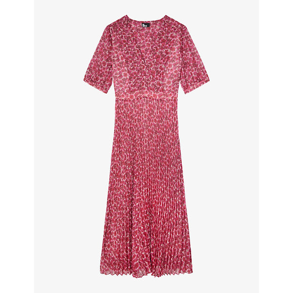  The Kooples Floral-print pleated woven midi dress