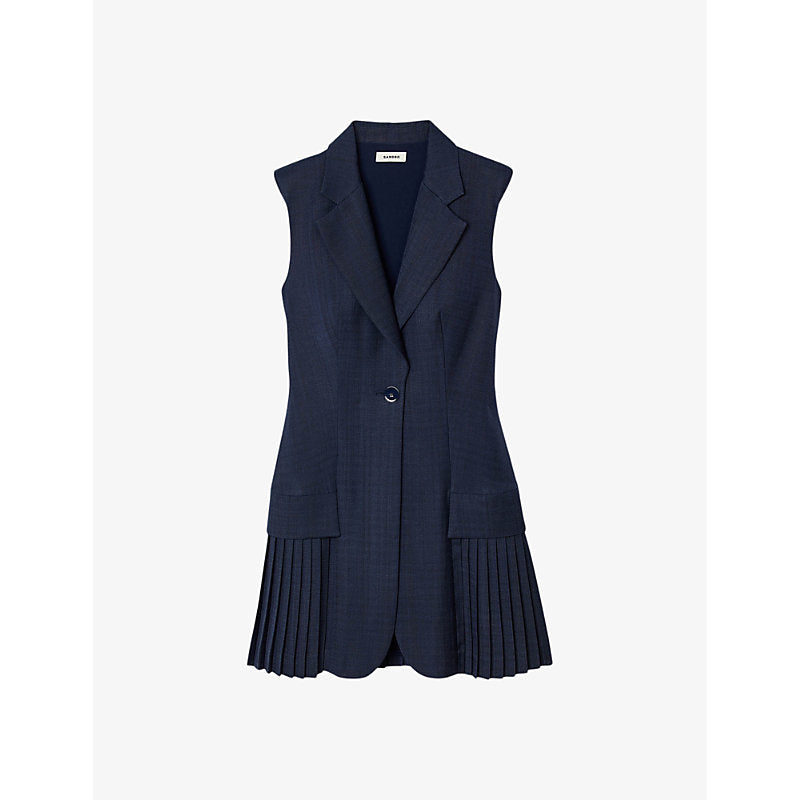  Sandro V-neck sleeveless pleated stretch-woven playsuit