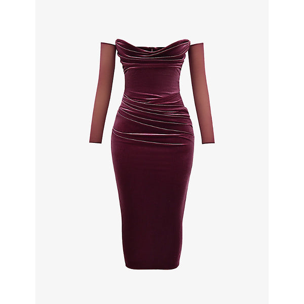 House Of Cb Leora strapless stretch-velvet midi dress | HOUSE OF CB