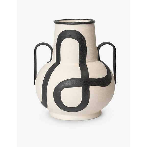 Ferm Living Trace hand-painted stoneware vase 37.5cm | LYBSTORE