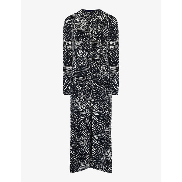 Ro&Zo Animal-print ruched stretch-woven midi dress | RO&ZO