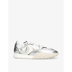 Marine Serre Logo-embellished logo-debossed metallic-leather low-top trainers