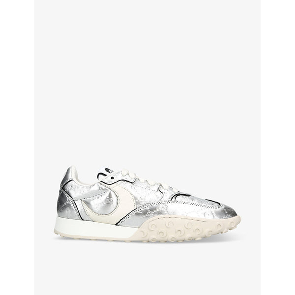 Marine Serre Logo-embellished logo-debossed metallic-leather low-top trainers