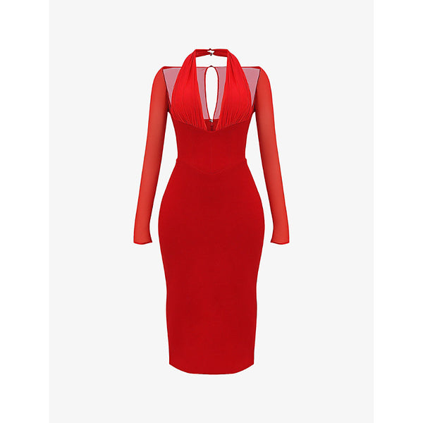  House Of Cb Yasmin plunge-neck woven midi dress