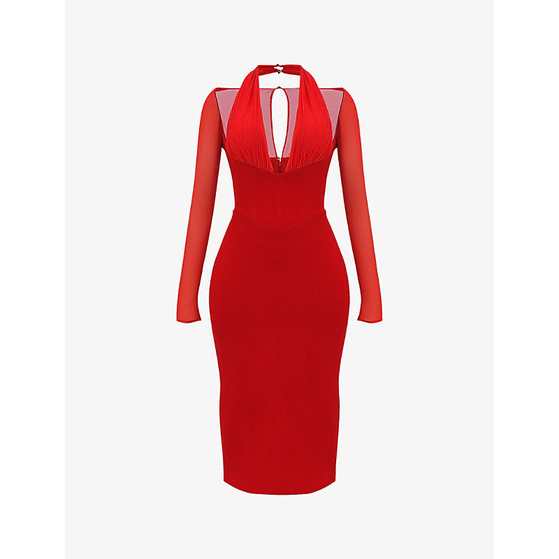  House Of Cb Yasmin plunge-neck woven midi dress