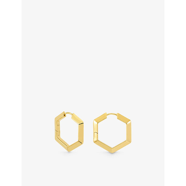 Rachel Jackson Large bevelled hexagon-shape 22ct gold-plated sterling silver hoop earrings