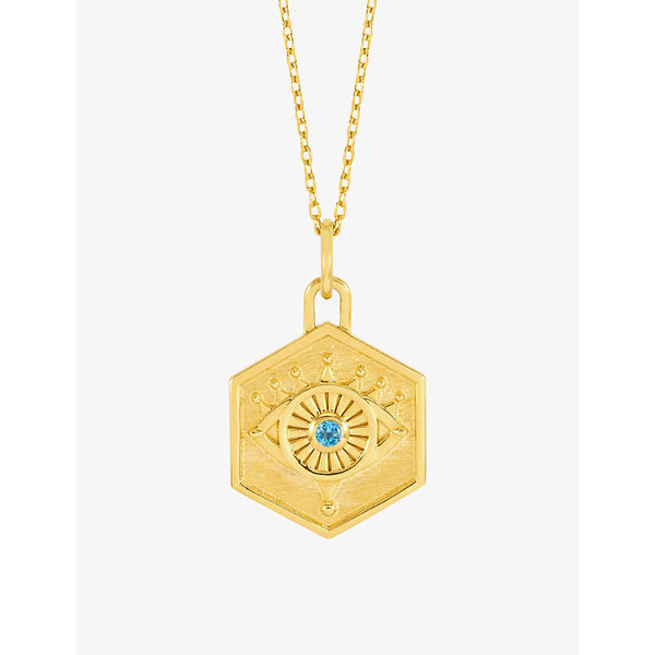 Rachel Jackson Protective Evil Eye 22ct yellow gold-plated sterling silver and blue topaz pendant necklace