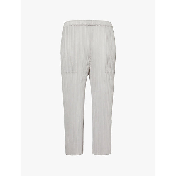  Pleats Please Issey Miyake Pleated straight-leg mid-rise knitted trousers