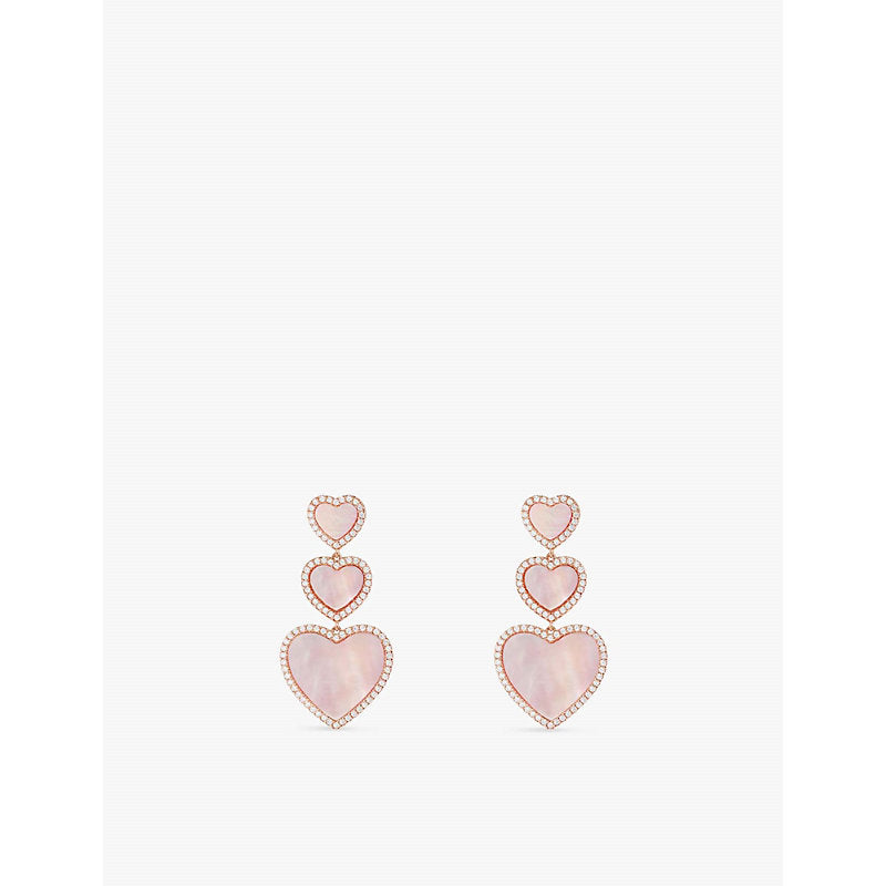  Apm Monaco Eternelle pink nacre, cubic-zirconia heart 18ct gold-plated earrings