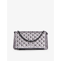  The Kooples Skull-embellished quilted small metallic-leather clutch bag