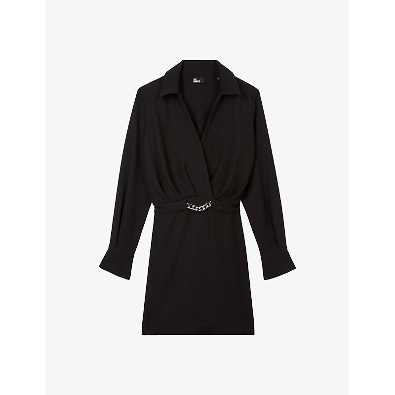 The Kooples Chain-embellished classic-collar stretch-woven mini dress | THE KOOPLES