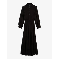  The Kooples Smocked-waist long-sleeve woven maxi dress