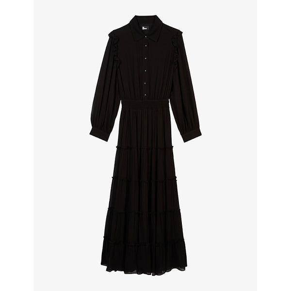  The Kooples Smocked-waist long-sleeve woven maxi dress