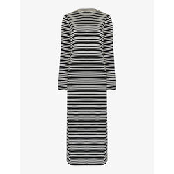 Ro&Zo Striped fluted-sleeve stretch-woven midi dress | RO&ZO