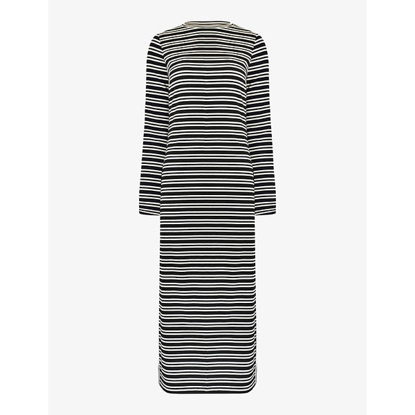 Ro&Zo Striped fluted-sleeve stretch-woven midi dress