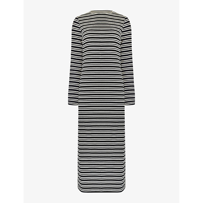 Ro&Zo Striped fluted-sleeve stretch-woven midi dress | RO&ZO