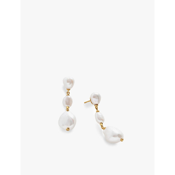 Monica Vinader Nura triple pearl 18ct gold-plated vermeil sterling-silver drop earrings