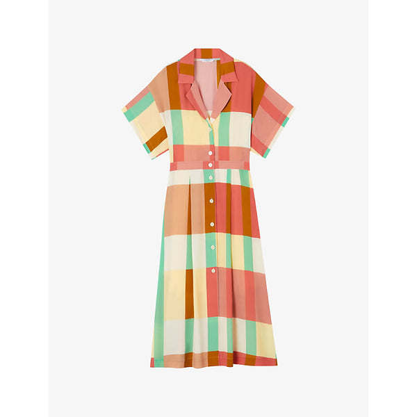 Lk Bennett Izzy check-print belted woven midi dress | LK BENNETT