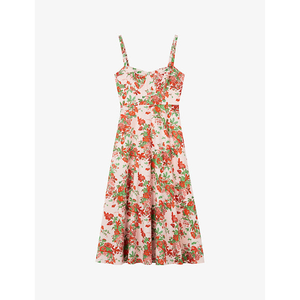 Lk Bennett Lucy neon-print fitted-waist cotton midi dress | LK BENNETT