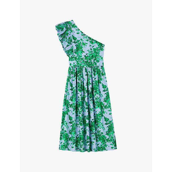 Lk Bennett Maud garden-print one-shoulder cotton midi dress | LK BENNETT