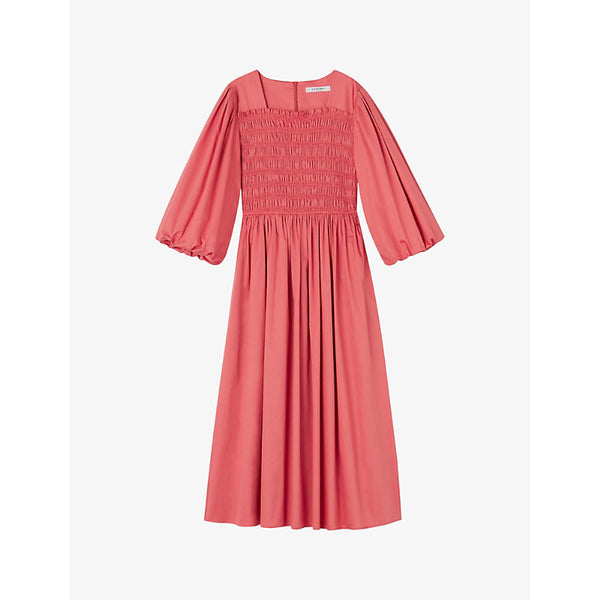 Lk Bennett Calister puff-sleeve smocked cotton midi dress | LK BENNETT