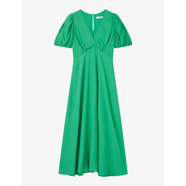 Lk Bennett Hermia V-neck puff-sleeve woven midi dress | LK BENNETT