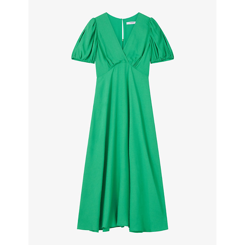 Lk Bennett Hermia V-neck puff-sleeve woven midi dress | LK BENNETT