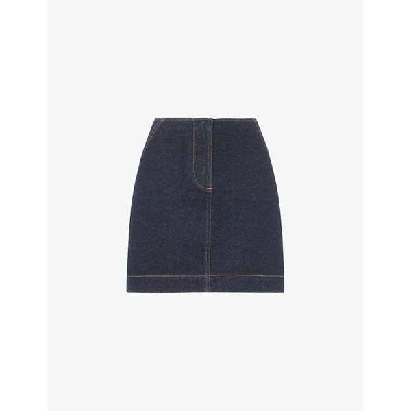 Whistles Contrast-stitch high-rise denim mini skirt