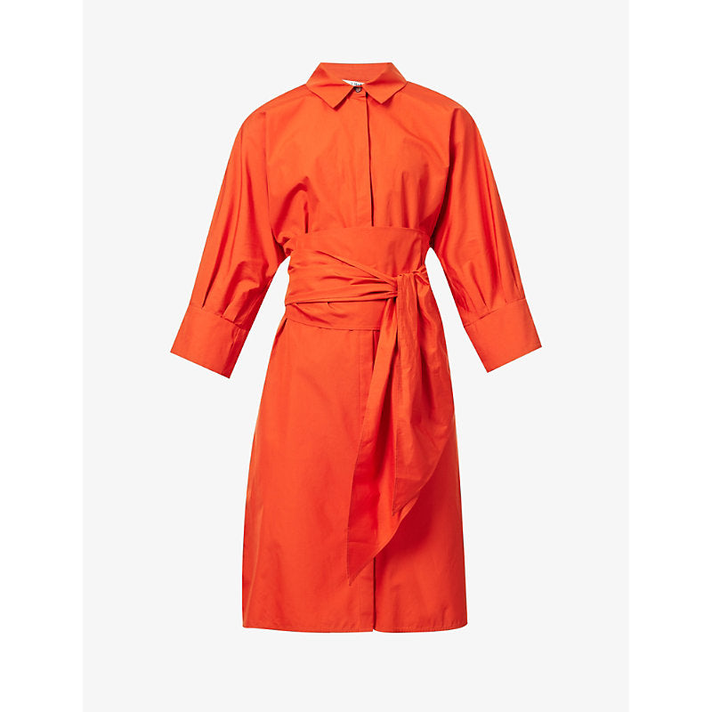 S Max Mara Tabata belted-waist cotton-poplin midi dress