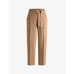  Boss Tie-waist tapered-leg high-rise stretch-cotton trousers