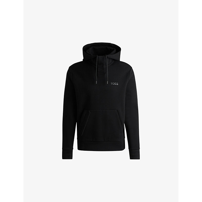 Mens Boss Brand-appliqué regular-fit cotton-blend hoody