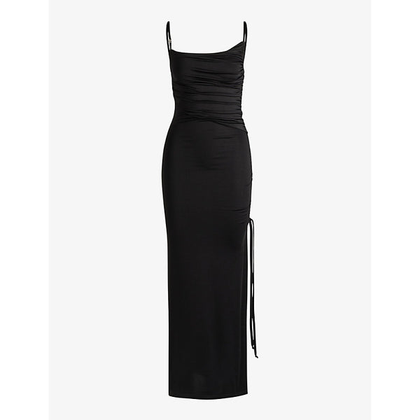 Hugo Asymmetric-neckline ruching stretch-woven maxi dress