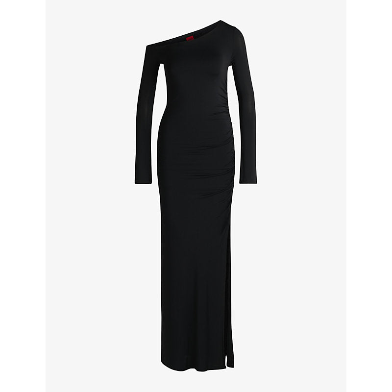 Hugo Long-sleeved split-hem stretch-jersey maxi dress | HUGO