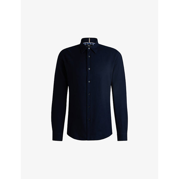 Boss Spread-collar soft-texture cotton shirt