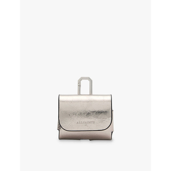  Allsaints Logo-debossed square leather airpod case