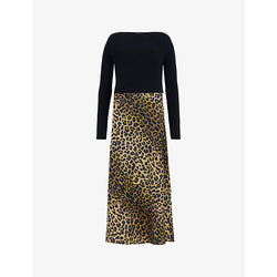 Allsaints Hera leopard-print two-in-one stretch-woven midi dress | ALLSAINTS