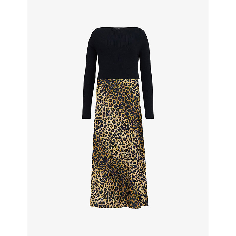 Allsaints Hera leopard-print two-in-one stretch-woven midi dress | ALLSAINTS