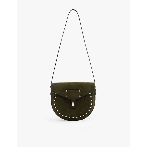  Allsaints Miro stud-embellished suede saddle bag