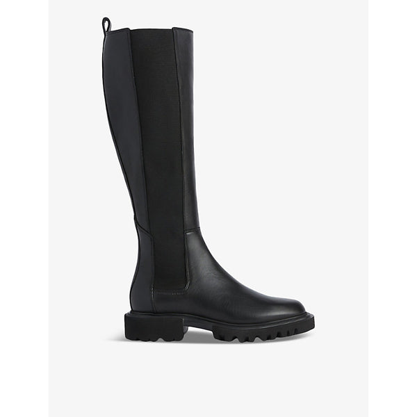 Allsaints Maeve slip-on flat leather knee-high boots | Allsaints