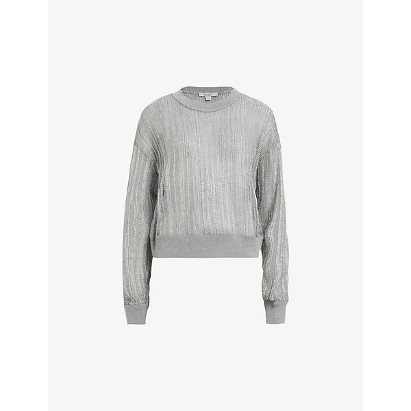  Allsaints Giana open-knit long-sleeve organic-cotton sweatshirt