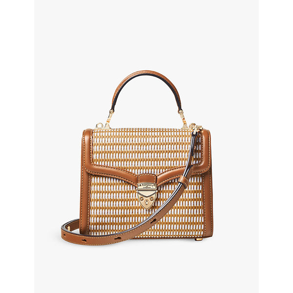 Aspinal Of London Mayfair midi raffia and leather shoulder bag