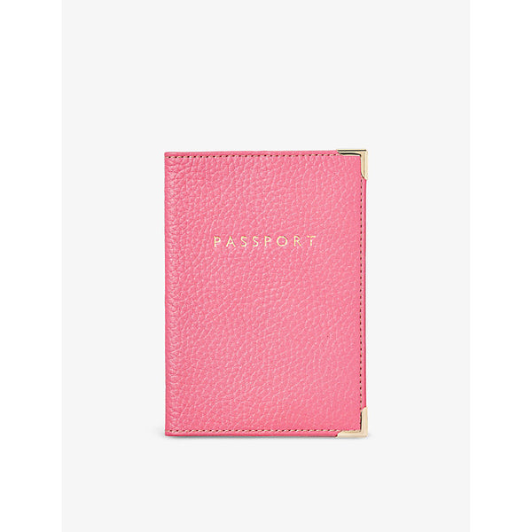 Aspinal Of London 'Passport' foil-print pebble leather passport cover 14cm