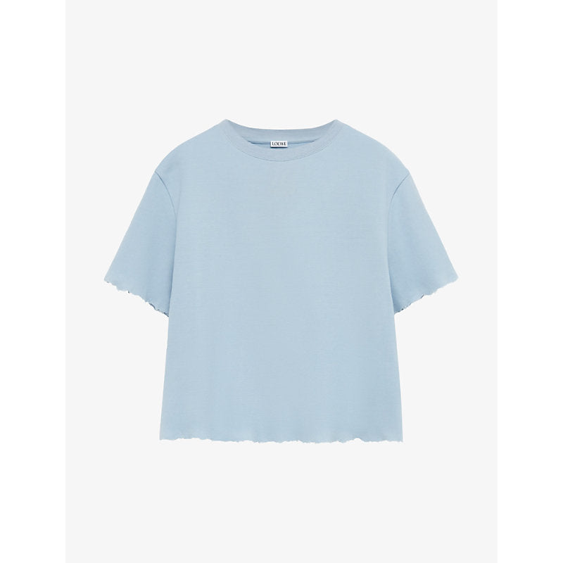  Loewe Anagram-embroidered raw-hem cotton-blend T-shirt