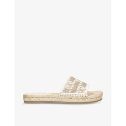 Tods Logo-embroidered raffia-trim linen sandals