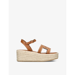 Tods Kate brand-embroidered leather wedge sandals