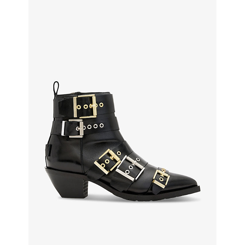 Allsaints Jane buckle-embellished heeled leather ankle boots