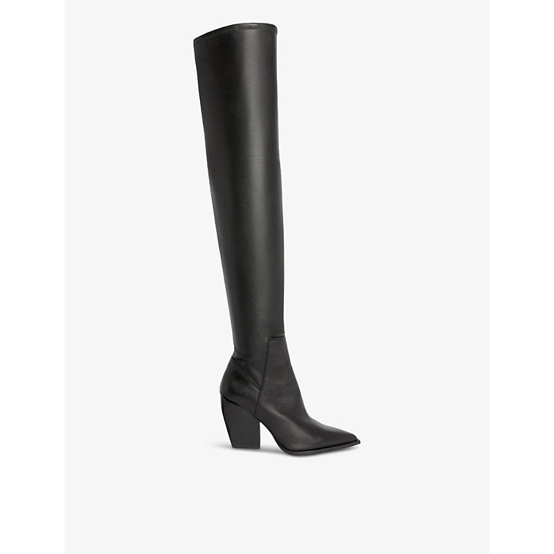 Allsaints Lara block-heel stretch-leather over-the-knee boots | Allsaints